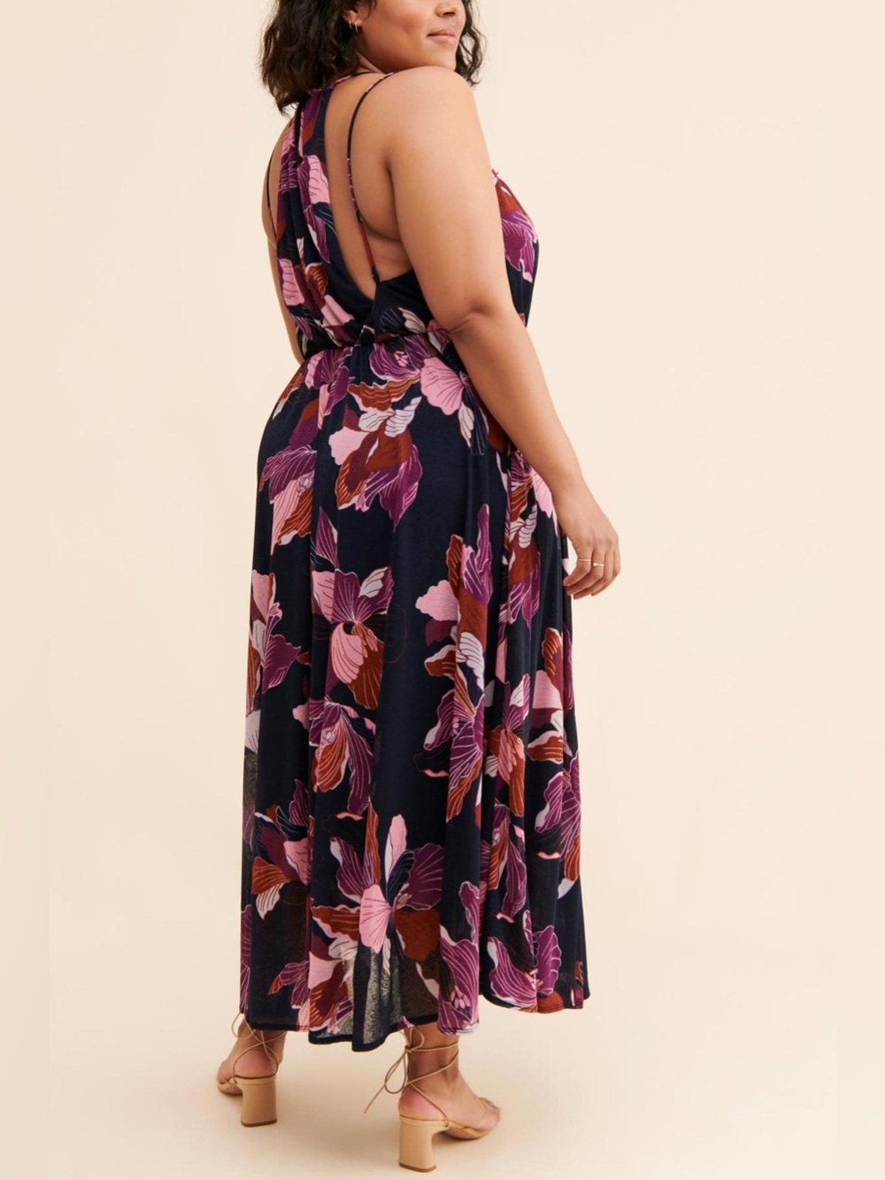 Anthropologie | Tiered Halter Maxi Dress Floral Navy Pink - Size 1X - Picture 2 of 6